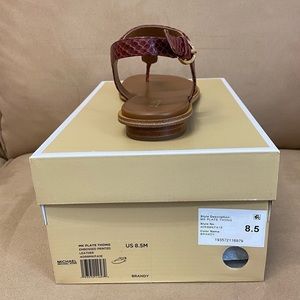 Bnib Michael Kors Embossed Leather Plate Thong Sandal Brandy Sz 8.5
